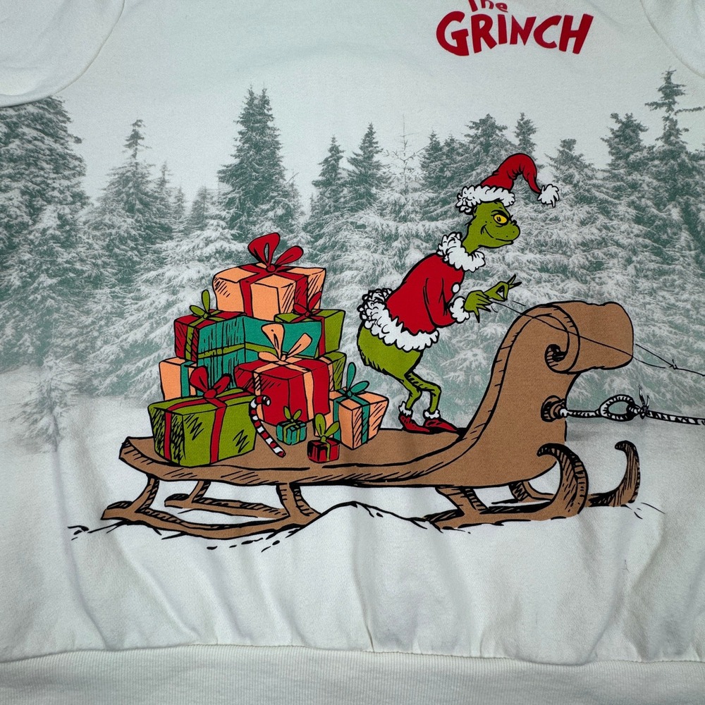 Mad Engine Mens Sweatshirt The Grinch Dr Seuss Christmas White XXL Fleece‎ - Picture 6 of 10